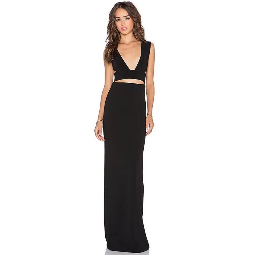 Solace London Womens‎ 8 Larina Maxi Dress Black Plunge Cutout Open Back